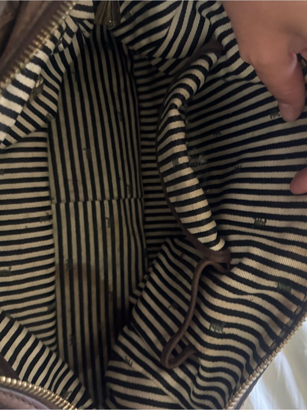 L.A.M.B. Dark Brown Leather Stripe Satchel with Contrast Center Panels. Rare.Y2K - Picture 6 of 11